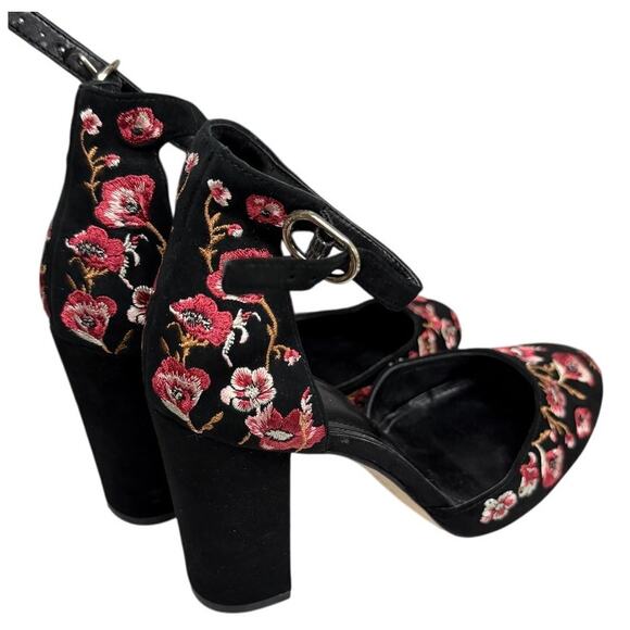 White House Black Market “Piper” Suede Embroidered Block Heel Shoes Size 7.5M - Picture 7 of 9